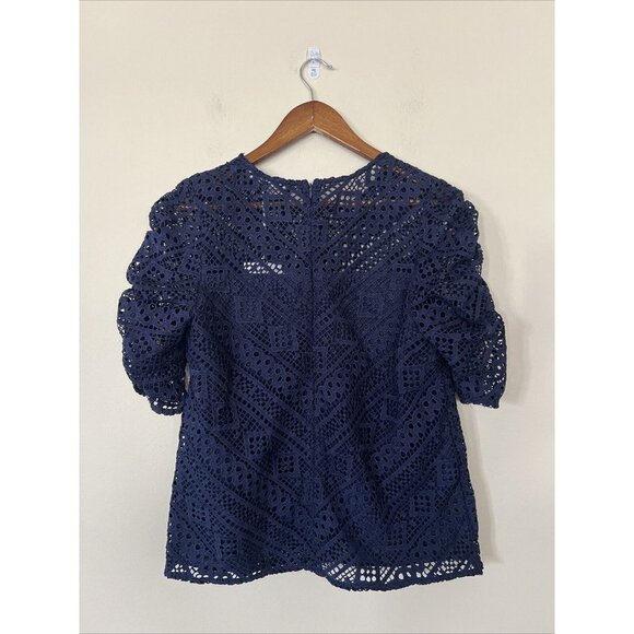🌟NWT🌟Endless Rose Womens Medium Chevron Stripe Lace Top Shirt Blouse Navy New - Picture 7 of 12